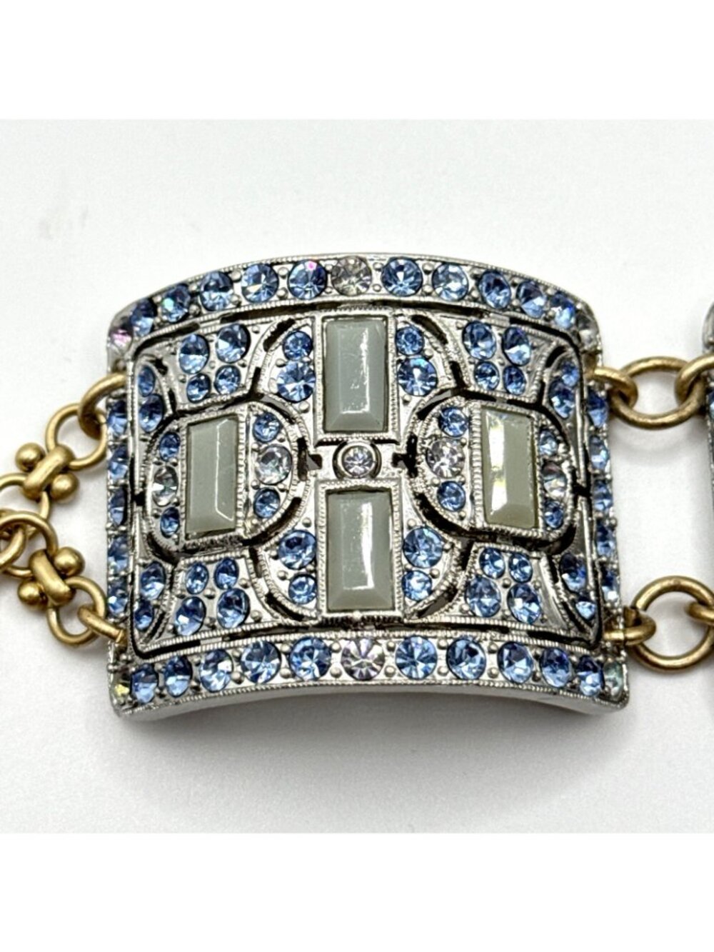 Lulu Frost for J Crew Bracelet Panel Ice Blue Rhinestones Antiqued Gold Chain - Picture 11 of 12